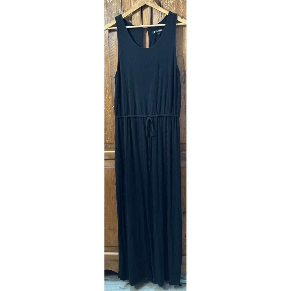 Athleta Women's Sleeveless Knit Maxi Dress Sz Large 79618 Drawstring Slits